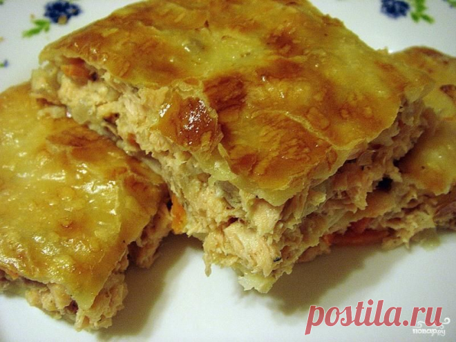 Слоеный пирог с курицей и грибами - кулинарный рецепт на Повар.ру