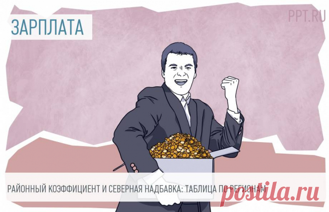 Размеры районных коэффициентов к заработной плате: таблица  Люди, работающие в регионах со сложными климатическими условиями, получают повышенные зарплаты. Насколько увеличится заработок гражданина, зависит от специального индекса в конкретном субъекте РФ. Рассказываем, что это за показатель, кто его устанавливает, и приводим размеры районных коэффициентов по регионам в таблице.
