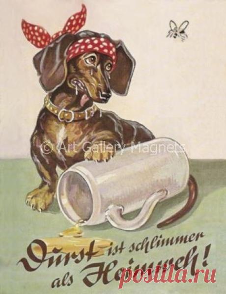 DACHSHUND BEER STEIN Vintage Postcard Art Print Magnet