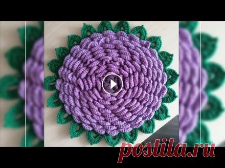 Вязание крючком, объёмная салфетка с розой в 3D Вязание крючком, объёмная салфетка с розой В 3D...