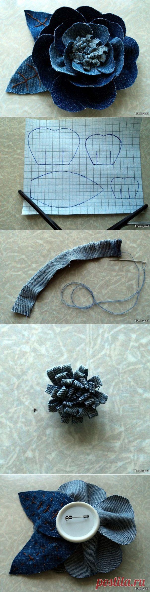ДЕЛАЕМ ДЖИНСОВУЮ РОЗУ-БРОШЬ