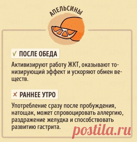 Правильное время для употребления продуктов.
