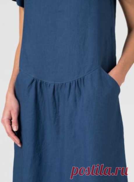 Linen Short Sleeve Dress Prussian Blue