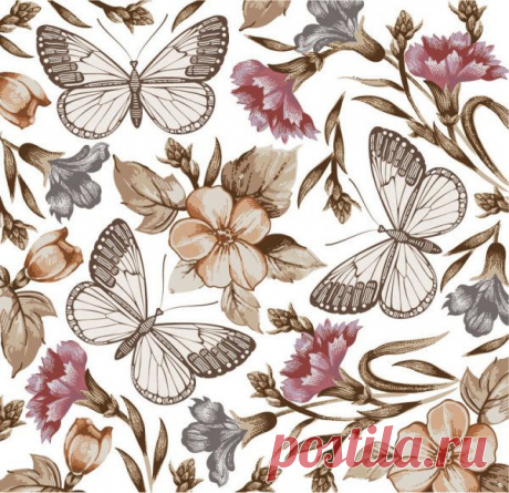 Elements of Butterfly &amp; Flower vector 04 - Vector Animal
