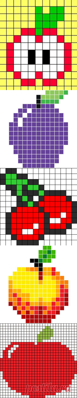 Рисунки фрукты По клеточкам в тетради (32 картинок)