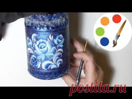 One Stroke, Роспись карандашницы двойным мазком, irishkalia
