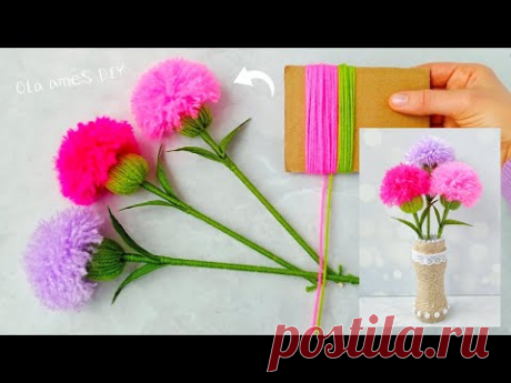 пушистые цветы из ниток БЕЗ вязания, МК Ola ameS DIY
канал  Ola ameS DIY (поделки из пряжи, материала) https://www.youtube.com/@OlaameSDIY/videos