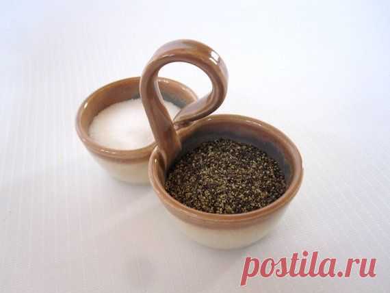 Pottery Salt and Pepper Pinch Pot with Handle Earth Tones