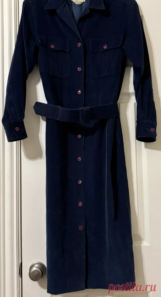 Ports International Vintage Corduroy Dress Size 6 Blue Needlecord Button Belt | eBay