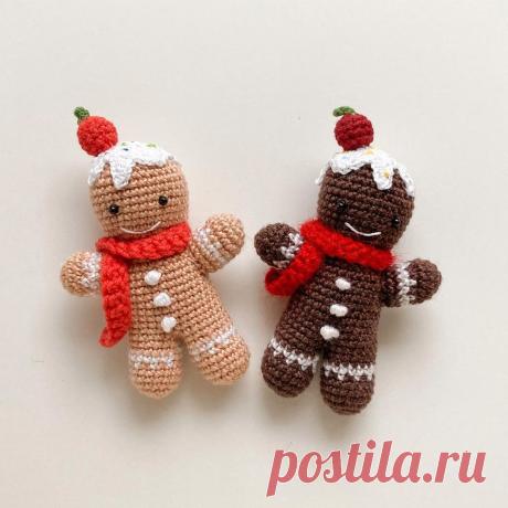 PDF Пряня крючком. FREE crochet pattern; Аmigurumi doll patterns. Амигуруми схемы и описания на русском. Вязаные игрушки и поделки своими руками #amimore - маленький пряничный человечек к Новому году, кукла, пупс, куколка, Рождество, печенье, печенька.