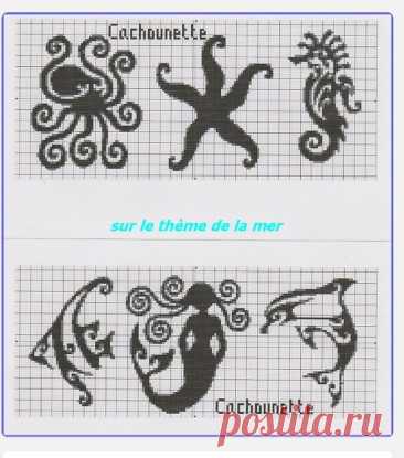 octopus, starfish, seahorse, angelfish, dolphin, mermaid