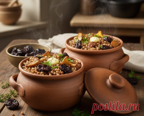 Гречка с грибами и черносливом