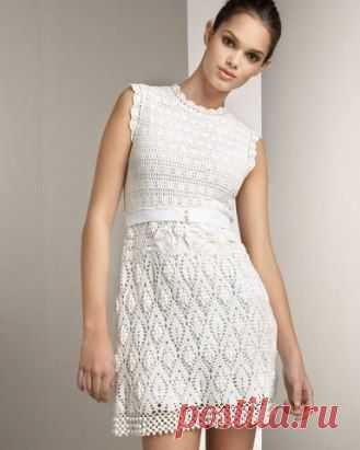 Красивое белое платье крючком. Описание http://labhousehold.com/beautiful-white-crochet-dress-2.html
