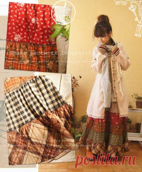 Rakuten [22:00 APERTO 3 novembre rientro carico ♪] nuovo colore 40 rifare vecchi vestiti annuncio patchwork gonna lunga. Ho fatto rifare i vecchi vestiti. Quali plaid e fiorellino modello retrò combinati in un mondo di ragazza misteriosa foresta (servizio di posta elettronica impossibilità): un negozio pezzo Cawaii