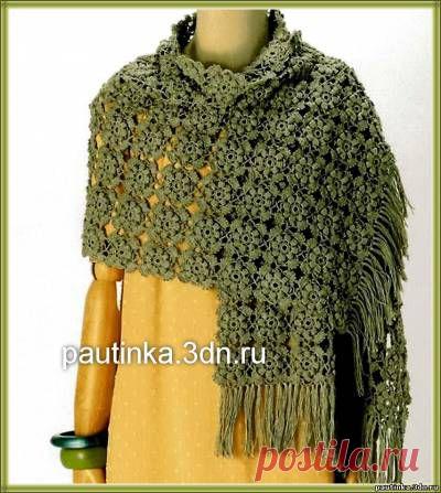 Палантин крючком из цветочных мотивов, связанных пышными столбиками. Схемы. / pautinka.3dn.ru