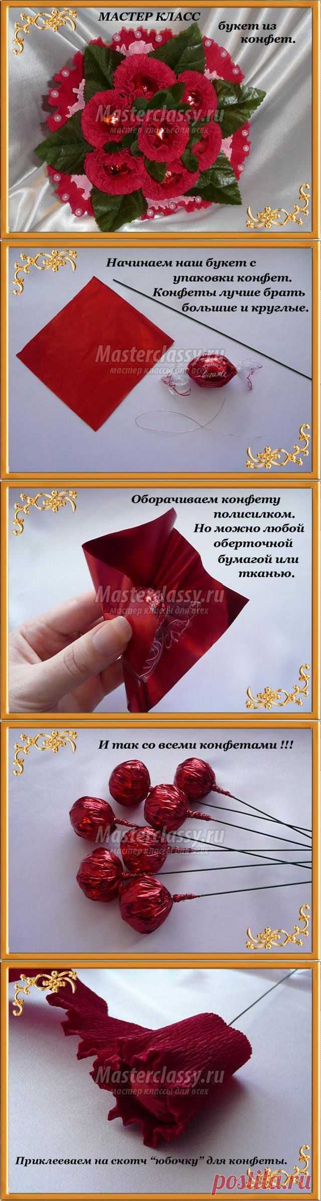 Букет роз из конфет своими руками. Мастер-класс с пошаговыми фото