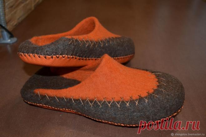 Тапочки валяные коричнево рыжие – купить в интернет-магазине на Ярмарке Мастеров с доставкой - EGU9RRU | Москва