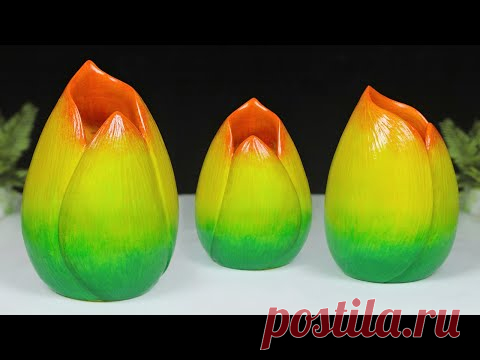 Lotus Shape Flower Vase Making at Home || Cement flower vase - Easy flower vase making - YouTube