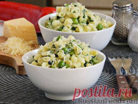Рецепт: Паста со шпинатом и зелёным горошком на RussianFood.com