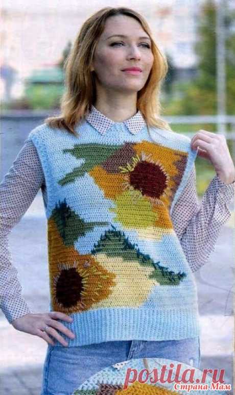 Безрукавка Абстрактные подсолнухи. Крючок. Вяжем Крючком №9 2024г