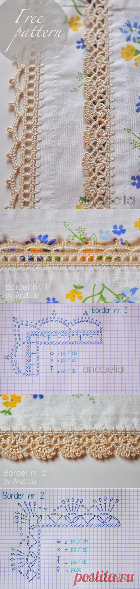 Anabelia craft design: Two free borders вязание крючком