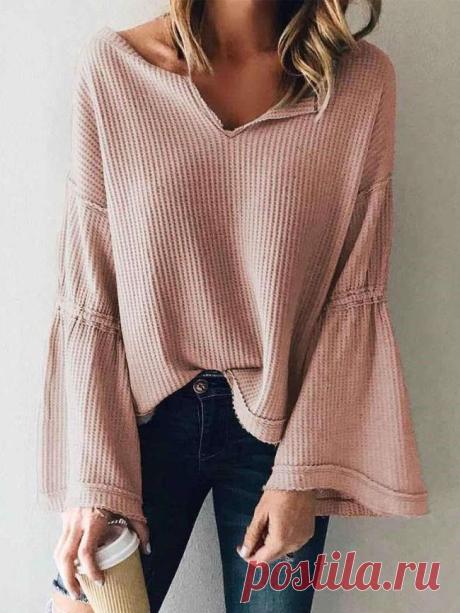 $ 26.96 - Casual Loose Pure Mandarin sleeve V neck T-Shirts - www.clothingi.com