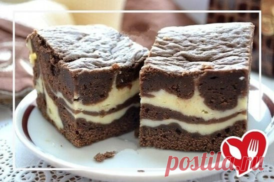 Шоколадно-творожный пирог 
Ингредиенты:
Для шоколадного слоя:
Шоколад — 100 г
Сливочное масло — 100 г
Сахар — 100 г
Мука — 100 г
Какао-порошок — 2 ст. л.
Яйца — 2 шт.
Разрыхлитель — 0,5 ч. л.
Ванилин — 1 пакетик
Соль -— 1 щепотка
Для творожного слоя:
Творог — 200 г
Сахар — 2 ст. л.
Яйца — 1 шт.
Ванилин — 1 пакетик
Приготовление:
1. Шоколад поломать на кусочки, растопить вместе со сливочным маслом. Яйца взбить с сахаром и солью. Соединить шоколадно-масляную смесь со взбитыми яйцами.
2.