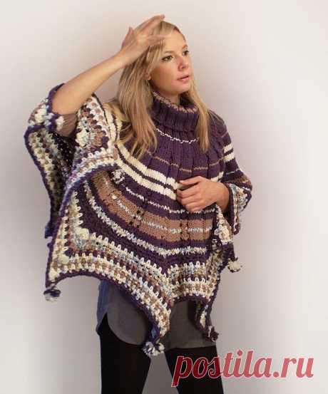 Royal Purple Poncho with Turtle Neck