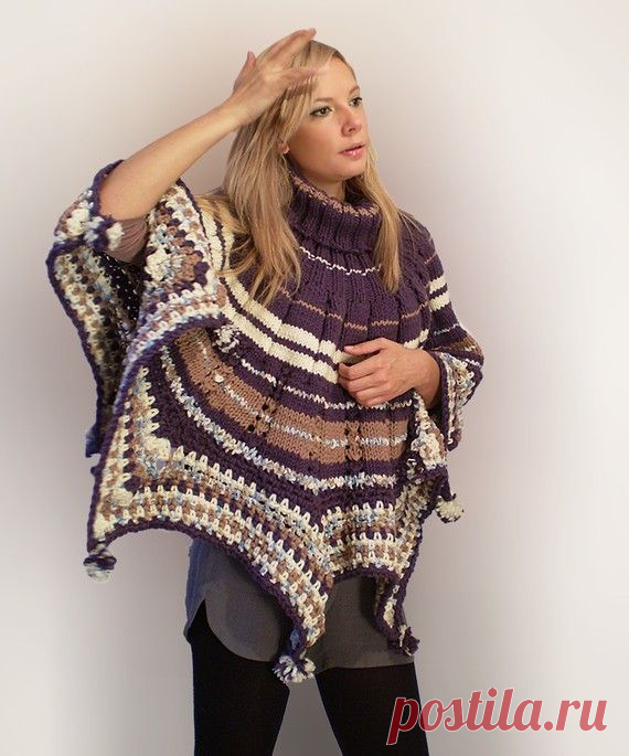 Royal Purple Poncho with Turtle Neck