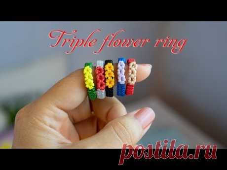 Macrame tutorial - The triple flower ring| Hướng dẫn làm nhẫn 3 bông hoa - YouTube