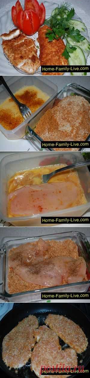 Шницель - пошаговый фоторецепт - отбивная куриная грудкаКулинарные рецепты