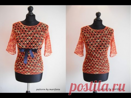 How to crochet elegant mesh blouse free pattern tutorial para verano for beginners by marifu6a - YouTube