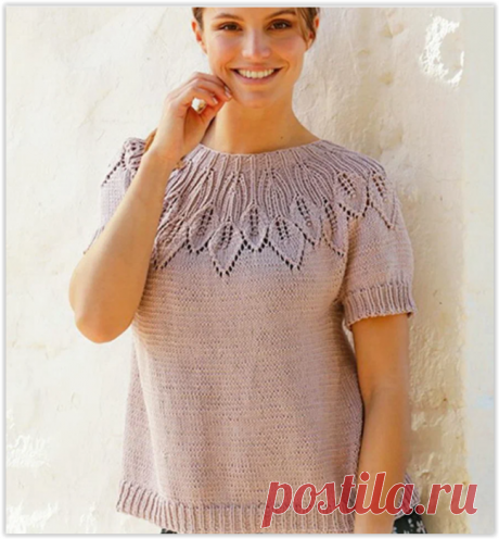 Очень красивый топ ажурной кокеткой от Дропс Дизайн - описание и схемы вязания спицами