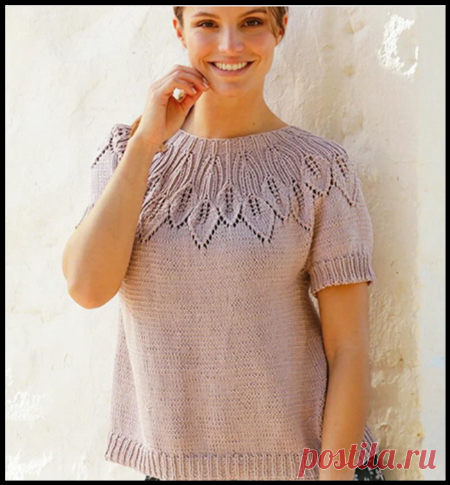 Очень красивый топ ажурной кокеткой от Дропс Дизайн - описание и схемы вязания спицами