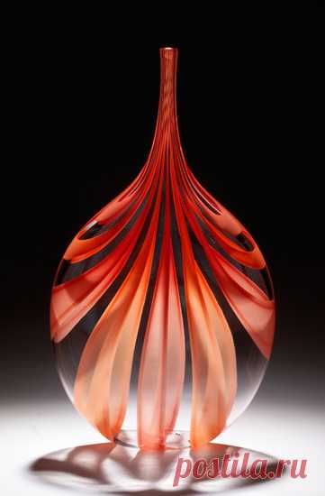 Red & Orange Cane Bottle by Chris McCarthy (Art Glass Vessel) | Artful Home