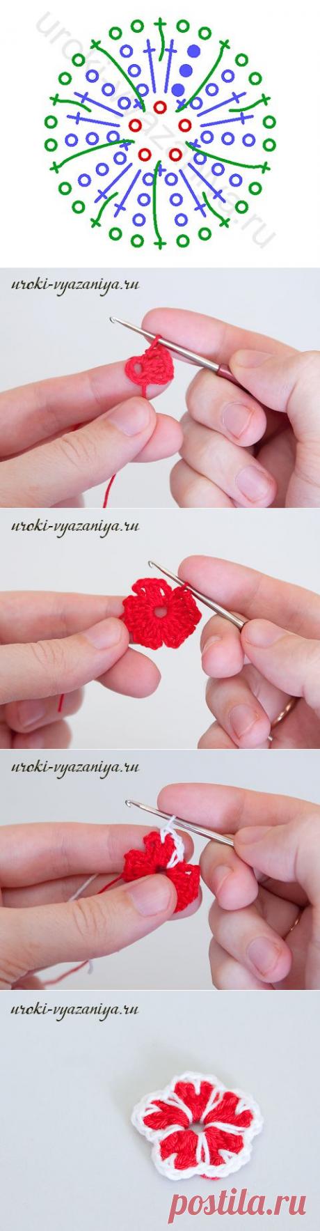 Схема вязания цветочков крючком и мастер-класс для начинающих | Вязание крючком