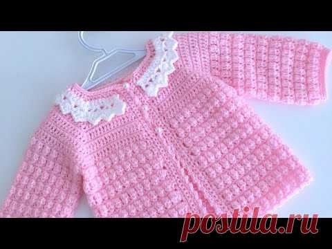 Кардиган для новорожденных с рисунком из попкорна/ Вязаный крючком кардиган для маленьких девочек от