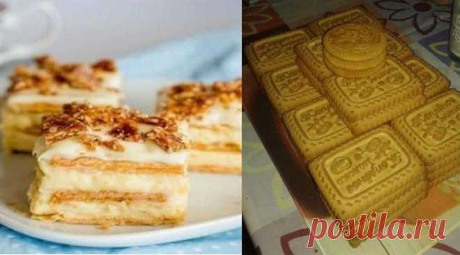 Вкусный торт из печенья и творожного крема без выпечки.