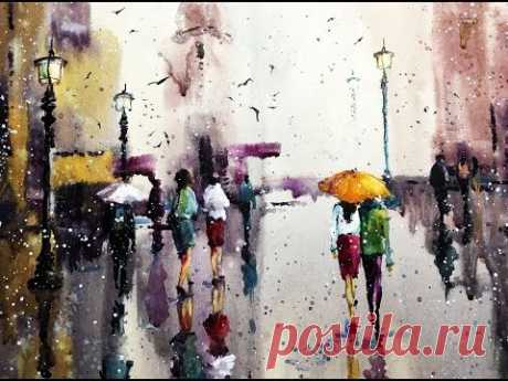 ''Rain of colors" Watercolor professional painting