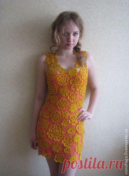 Платье в технике "ирландское кружево" - оранжевый,платье,ирландское кружево