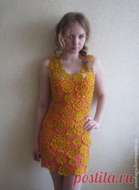 Платье в технике "ирландское кружево" - оранжевый,платье,ирландское кружево