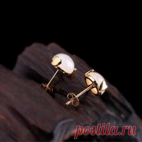 Rose gold Stud Earrings jade small earrings-Women's | Etsy