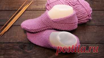 Бесшовные следки с высокой пяткой спицами 🎀 Seamless Knitted Slippers