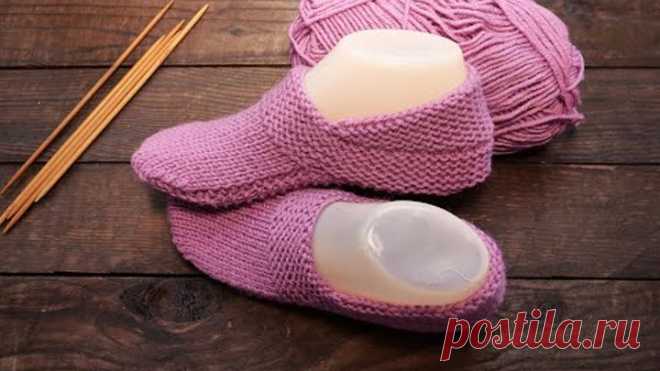 Бесшовные следки с высокой пяткой спицами 🎀 Seamless Knitted Slippers