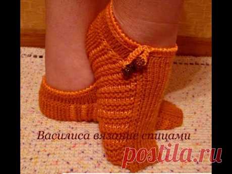 ▶ Тапочки следки спицами ПОЛОСКИ. slippers spokes - YouTube