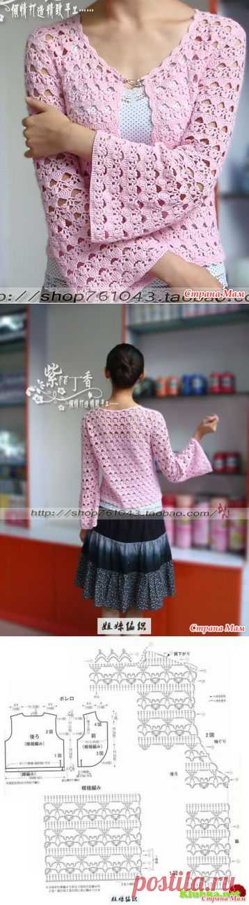 Нарядный жакет он-лайн - Вяжем вместе он-лайн - Страна Мам И еще вяжут в личном дневнике. Очень подробное описание здесь: http://www.stranamam.ru/post/7930519/