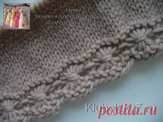 Интересный элемент вязания спицами «паучки», каждый «паучок»  представляет собой группу обвитых вытянутых петель.  Таким узором можно украсить край вязаного изделия или разнообразить спокойную лицевую гладь провязав ряд «паучков».
Описание вязания спицами приема «паучки»:
 Провяжите на лицевой стороне первый ряд изнаночными петлями, по краю изделия это будет первый ряд.
Второй ряд на изнаночной стороне вяжите: кром, *лиц.п, затем вяжите следующие 5 петель лицевыми и после каждой петли делайте