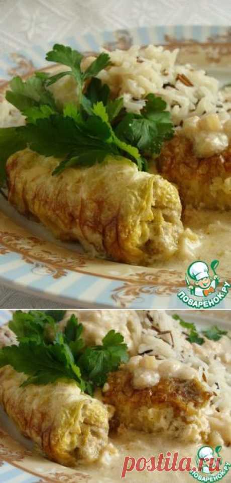Рыбные голубцы из пекинской капусты с соусом из кальмаров