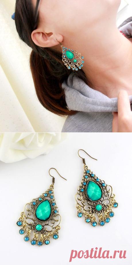 Пара Урожай Rhinestoned Ажурные водослива Shape Фо Gem серьги для WomenEarrings | RoseGal.com