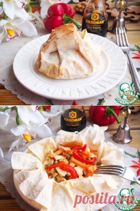Куриное филе с овощами, запеченные в лаваше - кулинарный рецепт